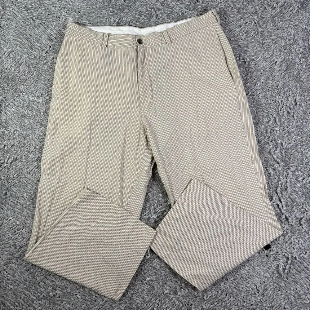 Brooks Brothers Seersucker Pants Mens 38x30 Beige Stripes Summer Business Preppy